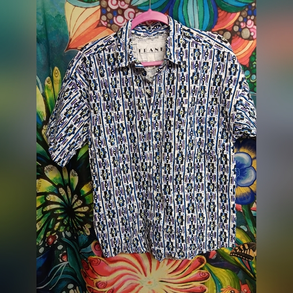 Vintage 80's Frank Men Pink Surfer Beach Shirt Abstract Tribal Skate RETRO small - Picture 1 of 4